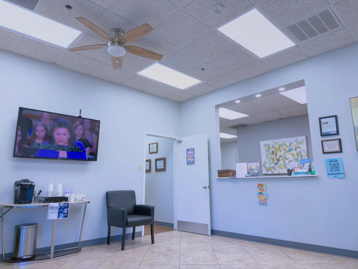 Reception desk and seating at Arlington Dental Associates